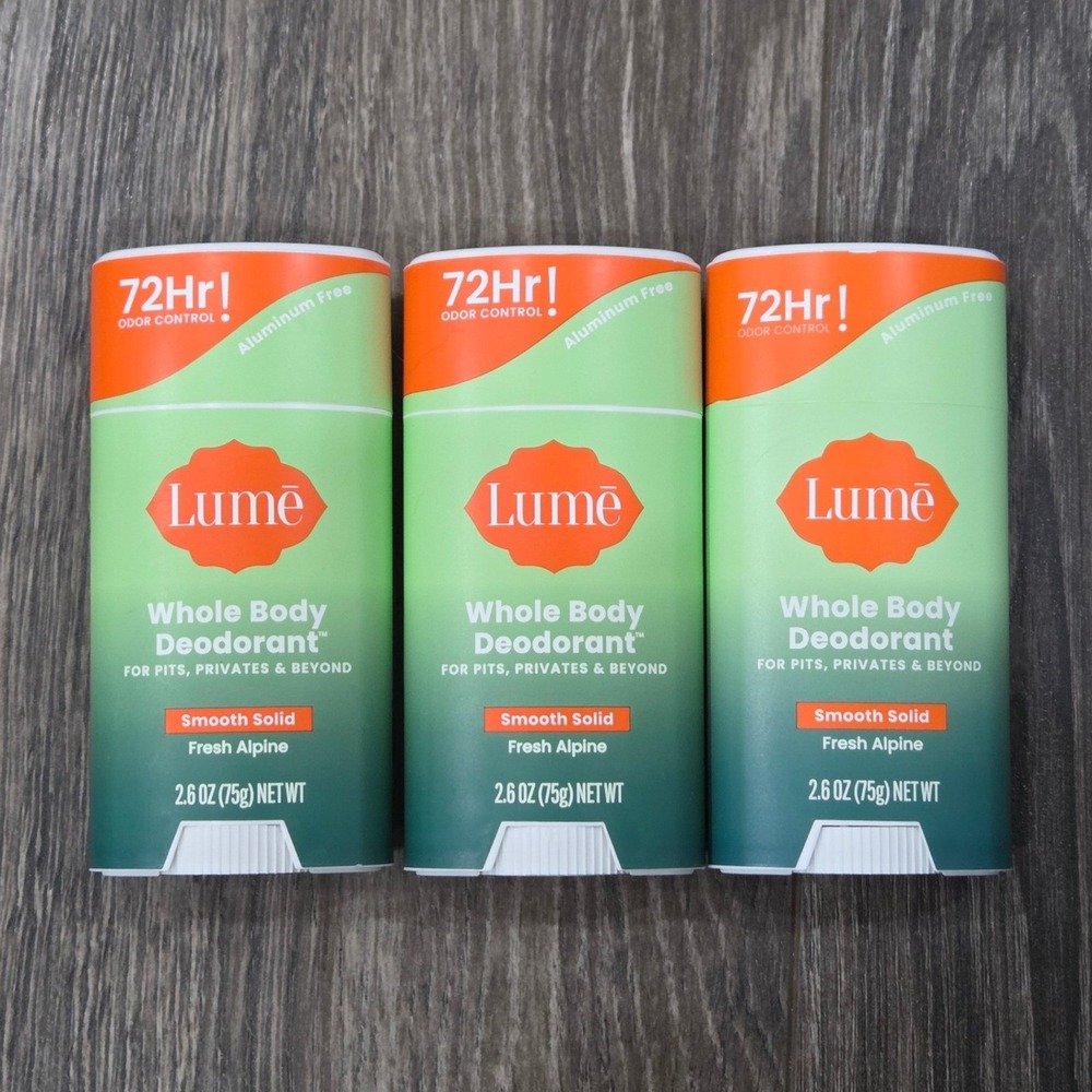 Lume Whole Body Deodorant Fresh Alpine Smooth Solid 2.6oz 3‎ Pack Aluminum Free